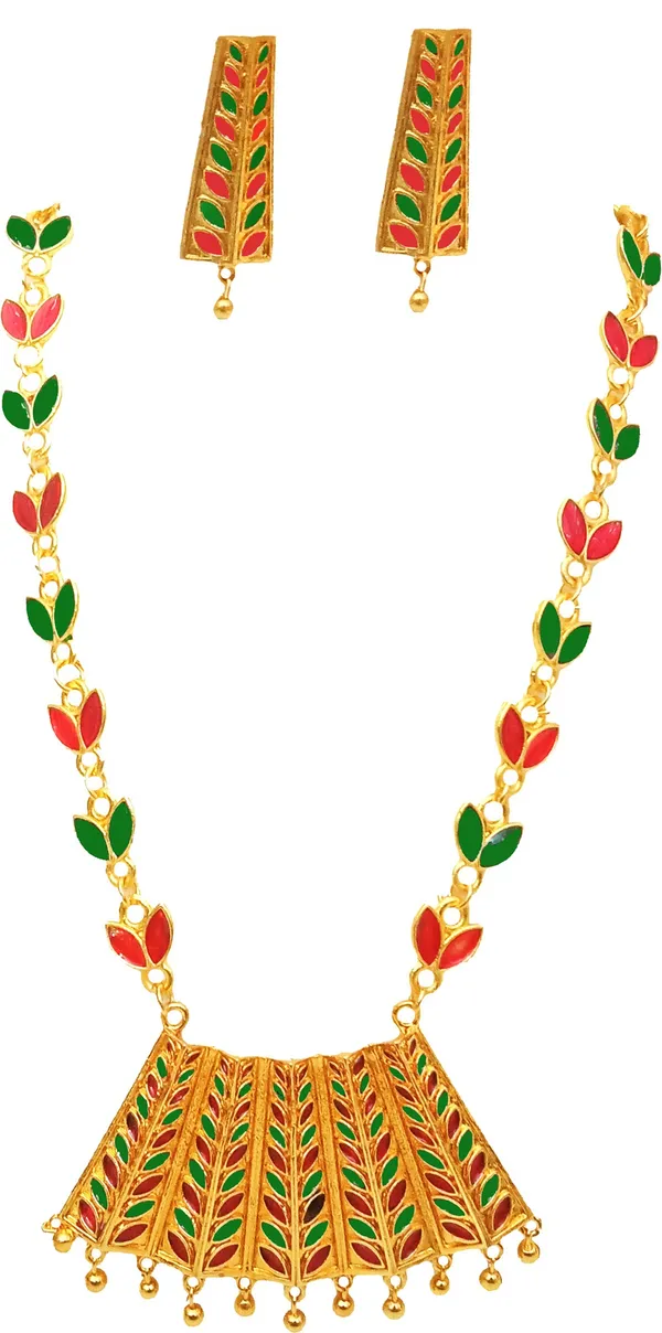 Assamese_Traditional_Red_And_Green_Colour_Jewellery_Set_For_Women